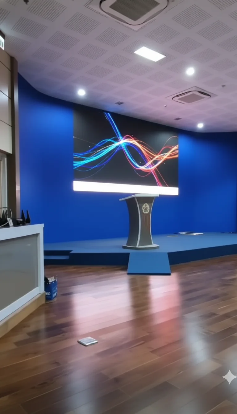 Layar LED indoor pada panggung auditorium
